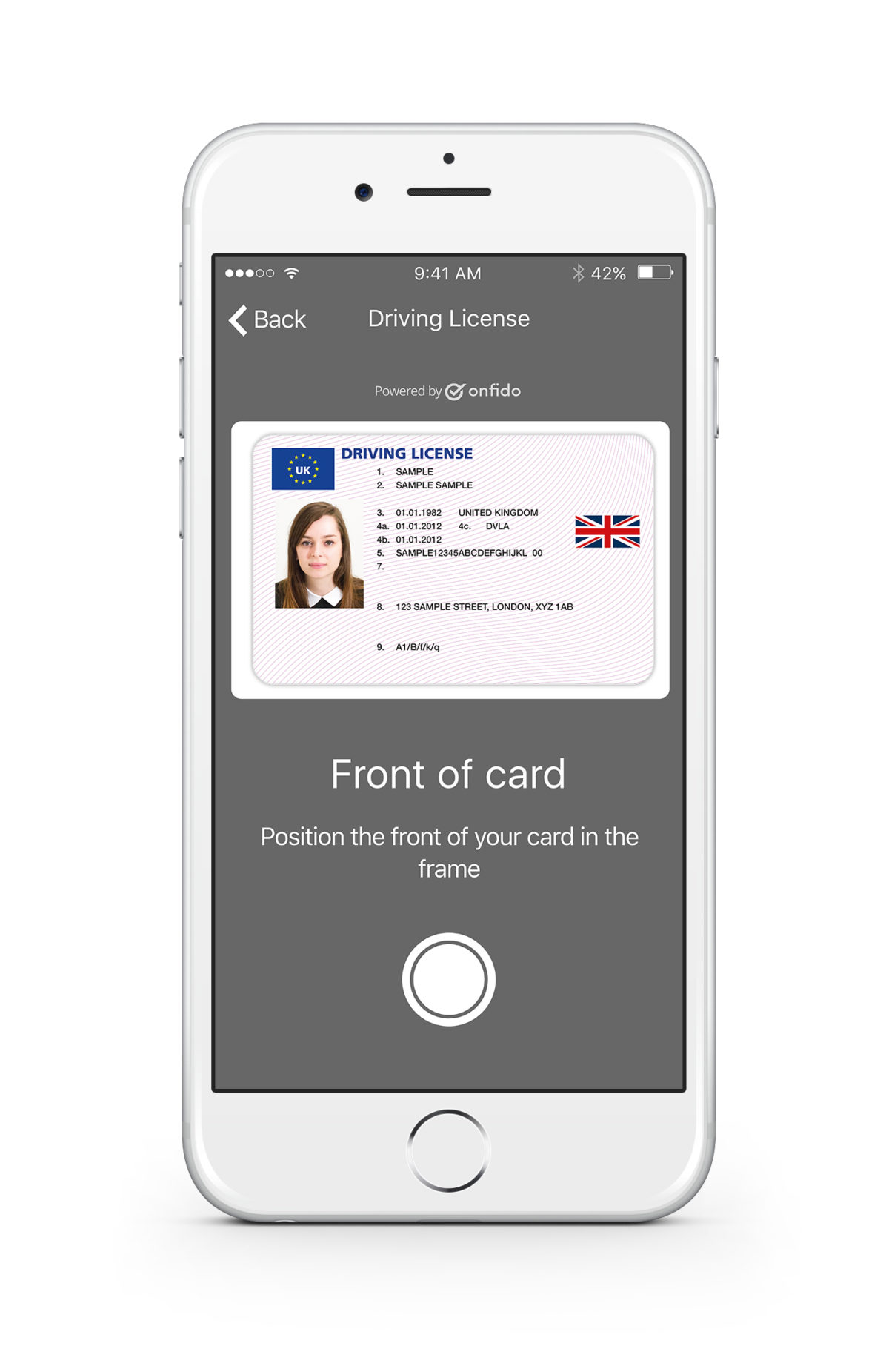 Onfido Mobile SDK Drivers Licence (Copyright Onfido)