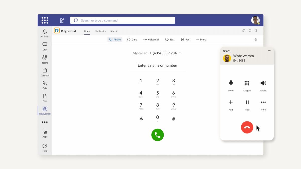 Einen Call annehmen mit der neuen integrierten Telefonielösung für Microsoft Teams von RingCentral. (Bild: RingCentral)